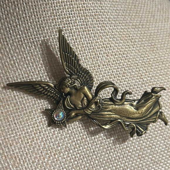 JJ Jonette Pewter Fire Star Angel Goddess Figural Brooch Vintage Signed Pin - Picture 3 of 8